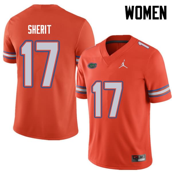 Women's NCAA Florida Gators Jordan Sherit #17 Stitched Authentic Jordan Brand Orange College Football Jersey TSI0865UG